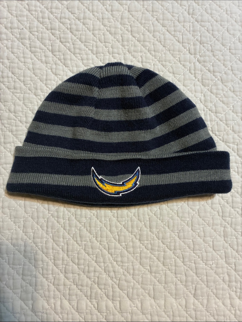 Children's Navy and Gray Striped Knit Beanie with LA Chargers logo